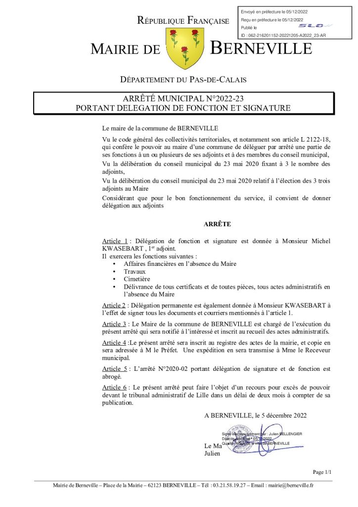 Arrêté municipal du 05 décembre 2022