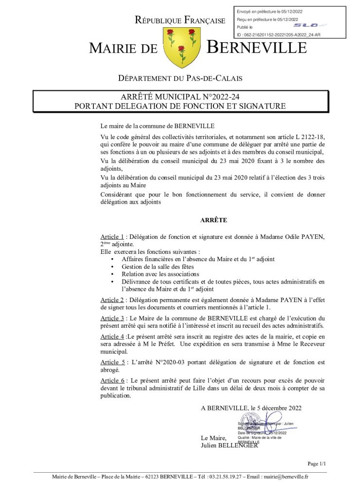 Arrêté municipal du 05 décembre 2022