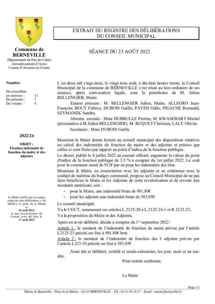 Délibération n°24 du 23 août 2022