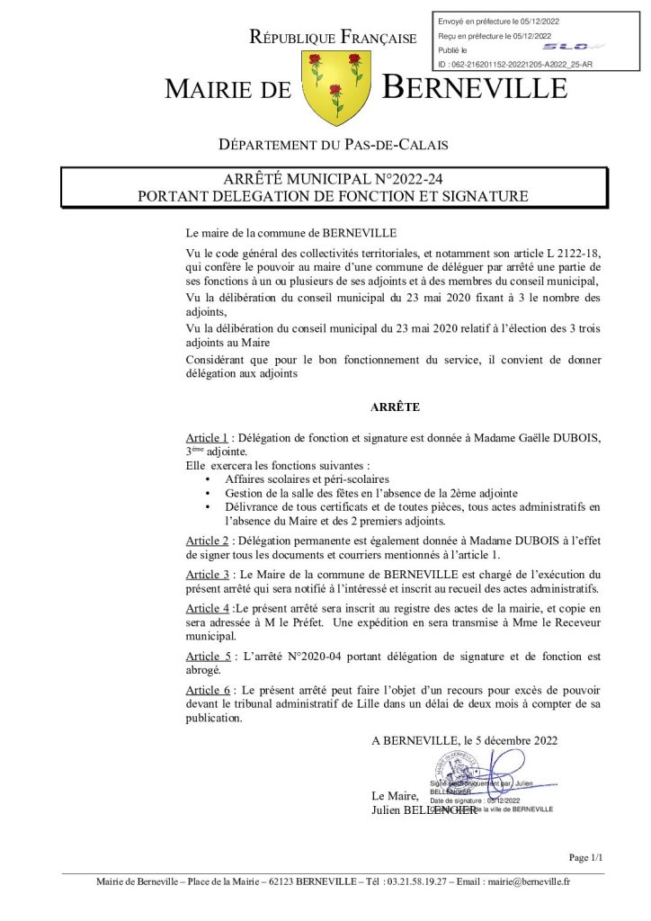 Arrêté municipal du 05 décembre 2022