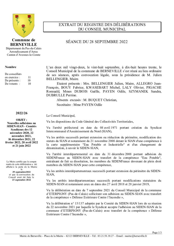 Délibération n°26 du 28 septembre 2022