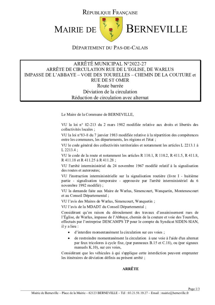 Arrêté municipal du 16 décembre 2022