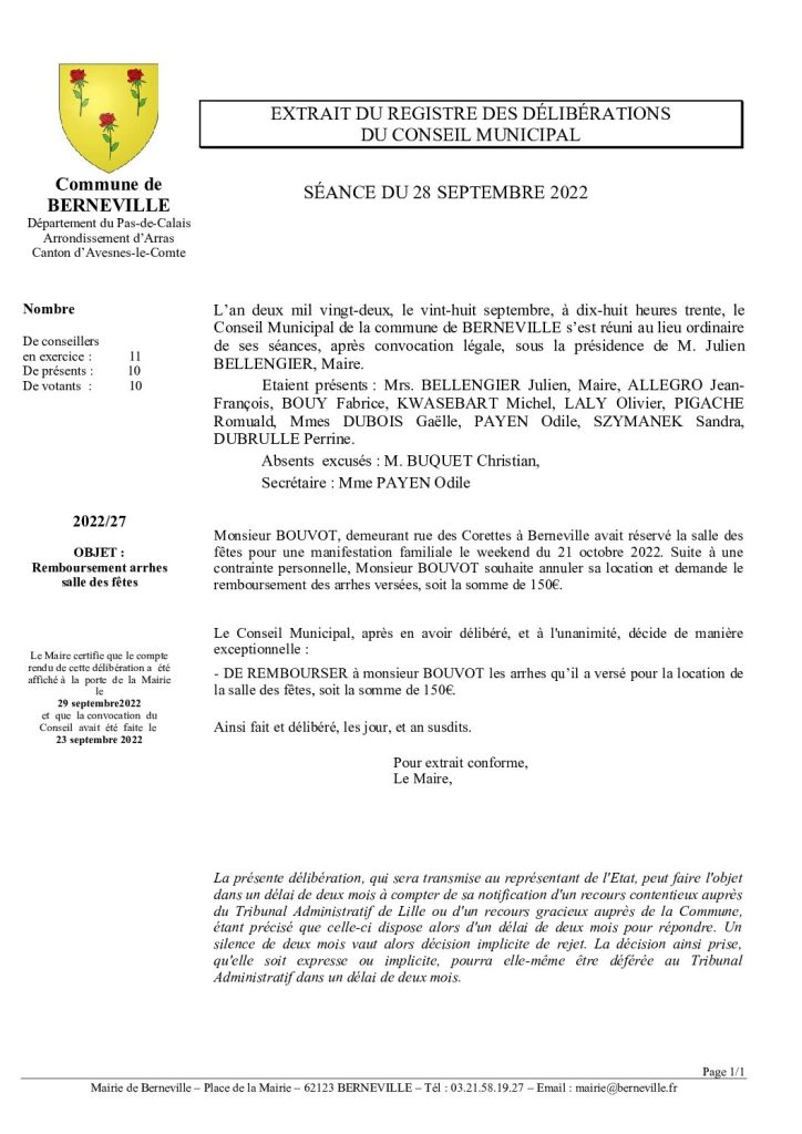 Délibération n°27 du 28 septembre 2022