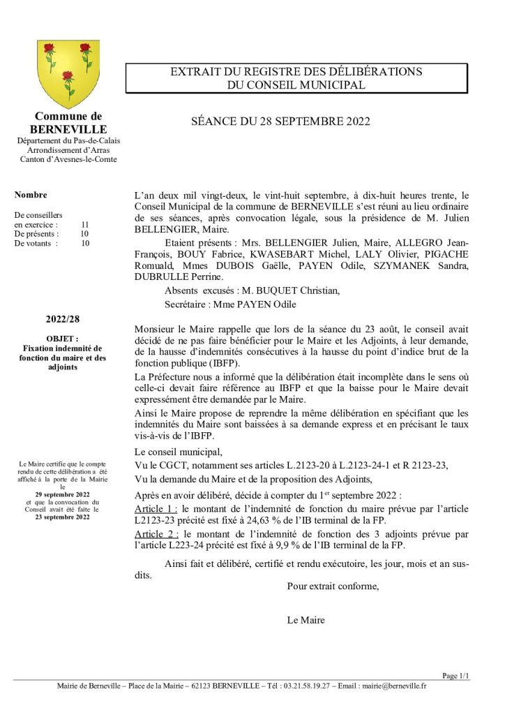 Délibération n°29 du 28 septembre 2022