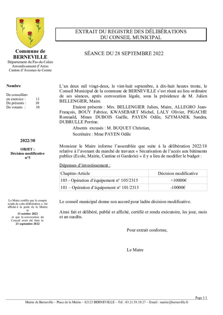 Délibération n°30 du 28 septembre 2022