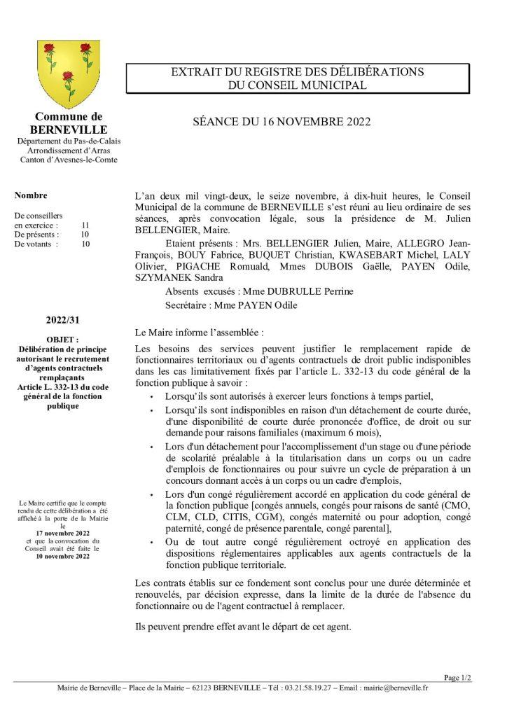 Délibération n°31 du 16 novembre 2022