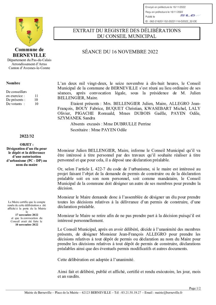 Délibération n°32 du 16 novembre 2022