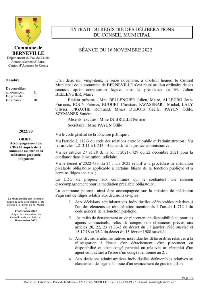 Délibération n°33 du 16 novembre 2022