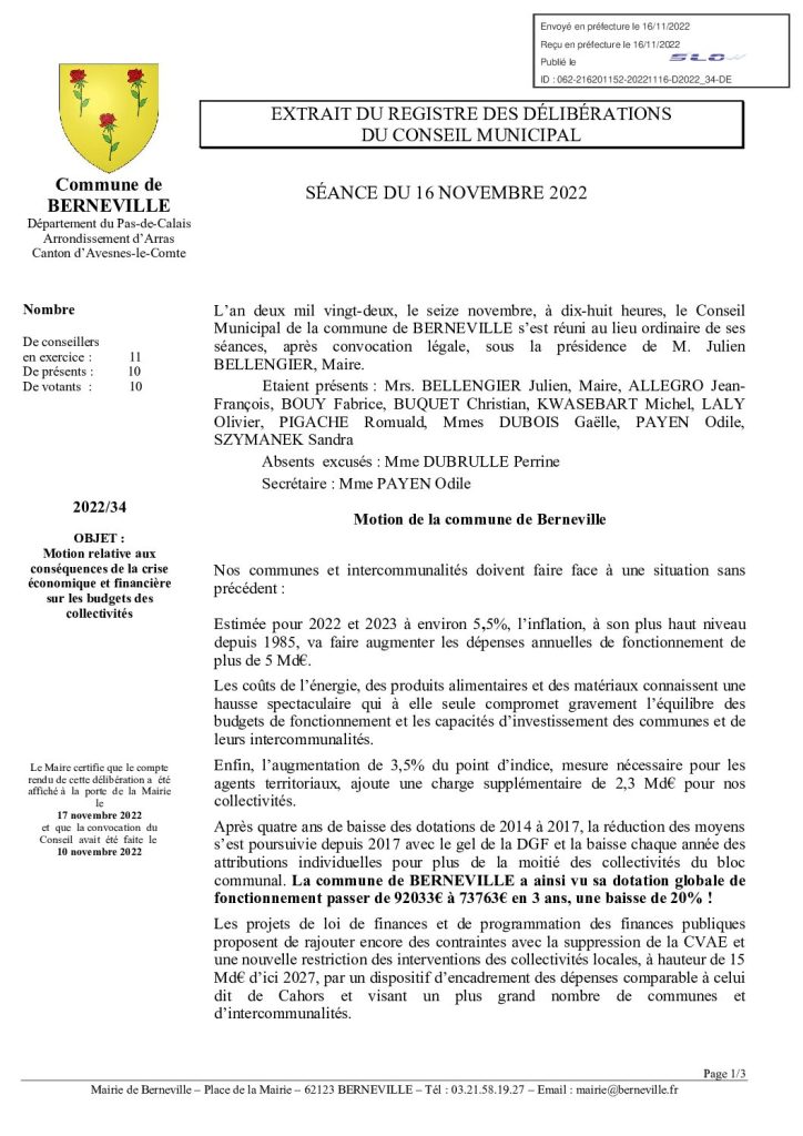 Délibération n°34 du 16 novembre 2022