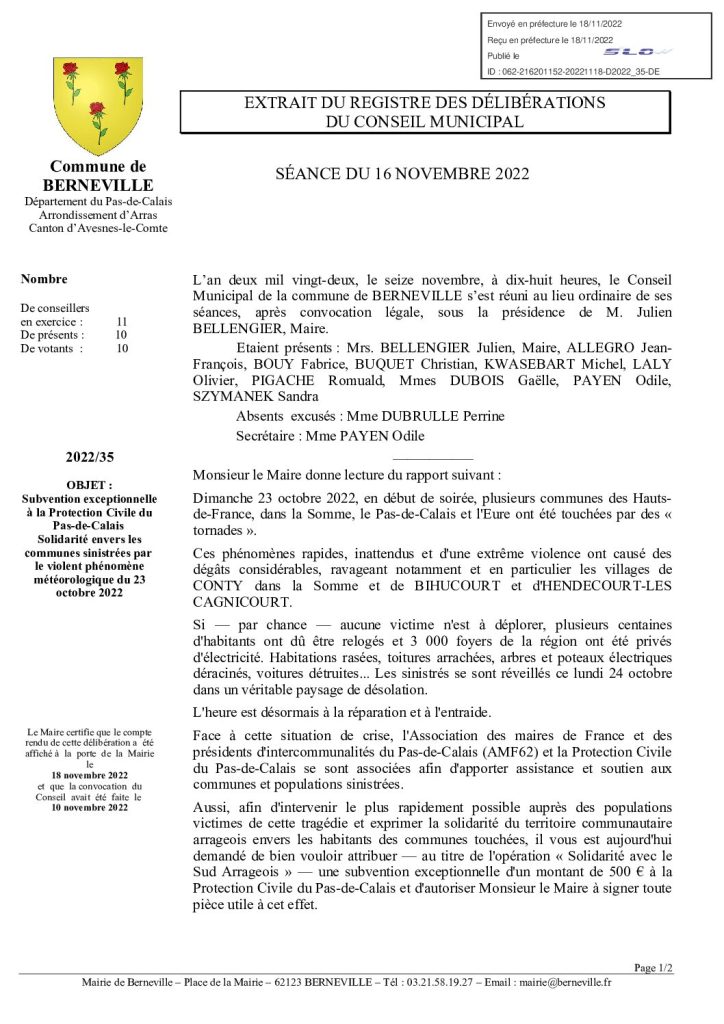 Délibération n°35 du 16 novembre 2022