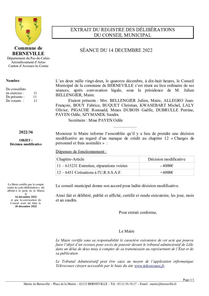 Délibération n°36 du 14 décembre 2022
