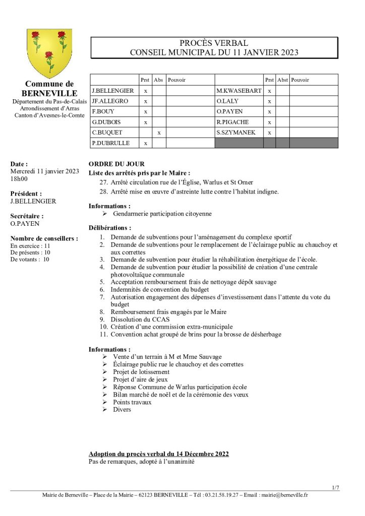 Compte rendu / PV du 11 janvier 2023