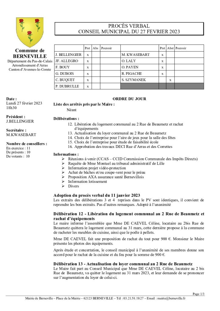 Compte rendu / PV du 27 février 2023