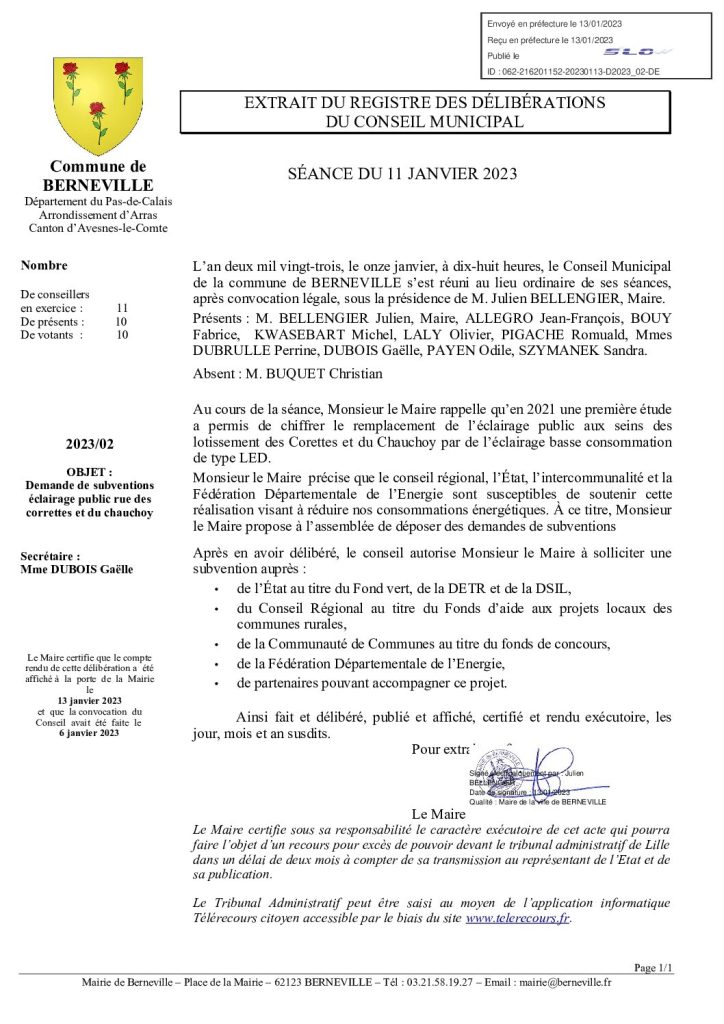 Délibération n°2 du 11 janvier 2023