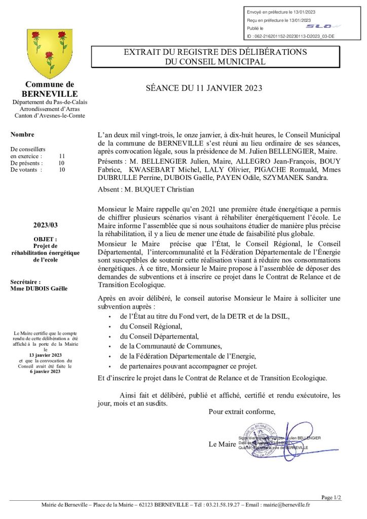 Délibération n°3 du 11 janvier 2023
