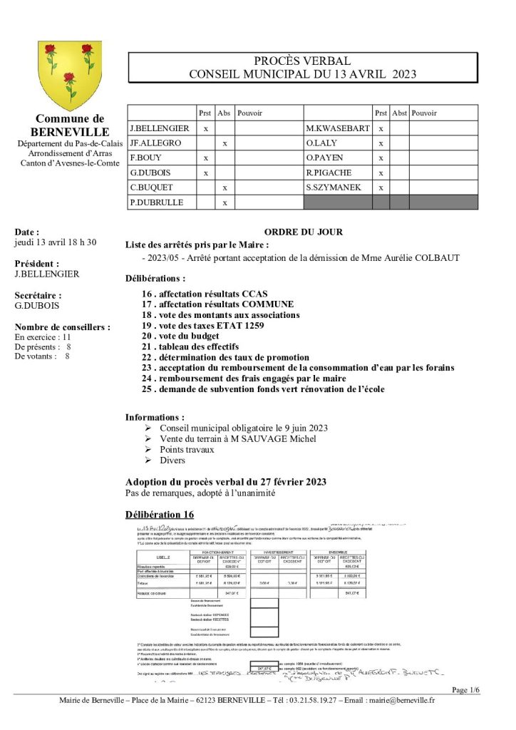 Compte rendu / PV du 13 avril 2023