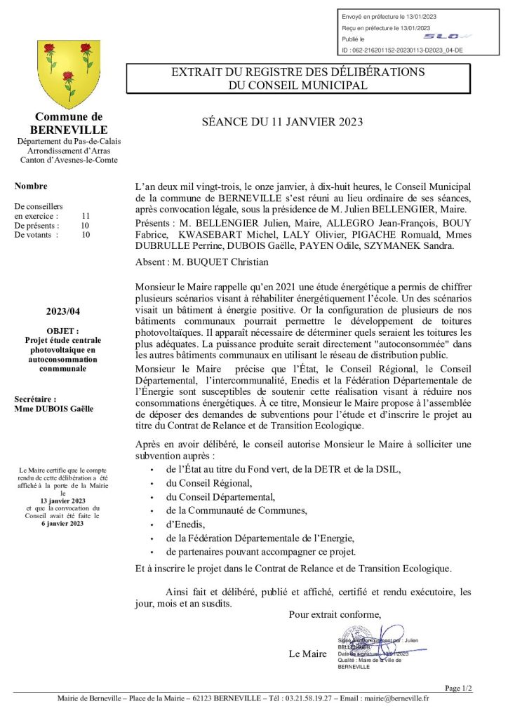 Délibération n°4 du 11 janvier 2023