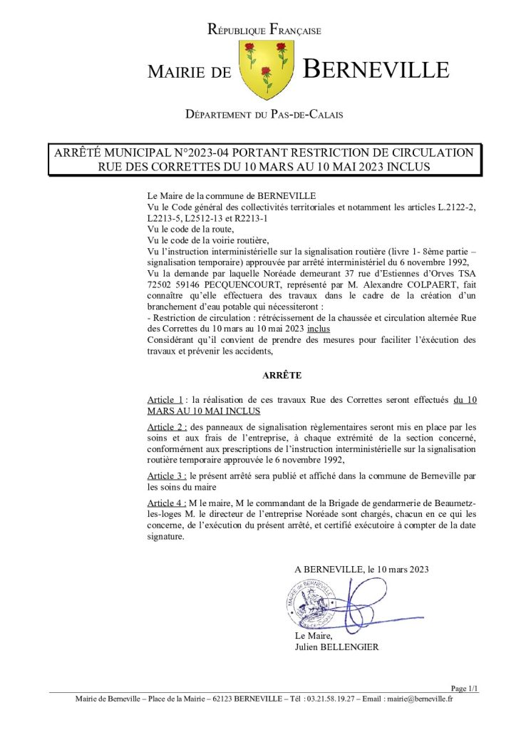 Arrêté municipal du 10 mars 2023
