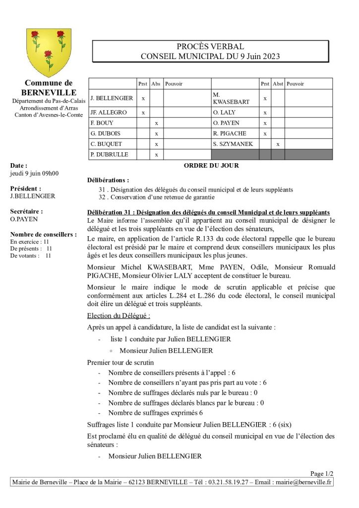 Compte rendu / PV du 09 juin 2023