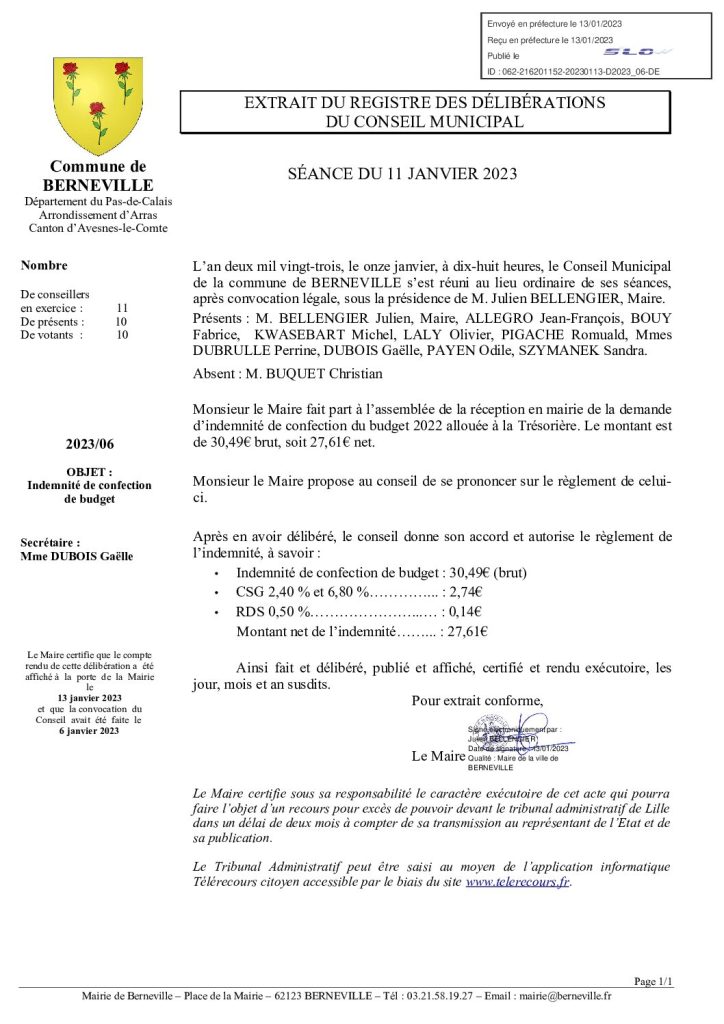 Délibération n°6 du 11 janvier 2023