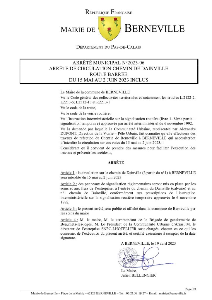 Arrêté municipal du 19 avril 2023