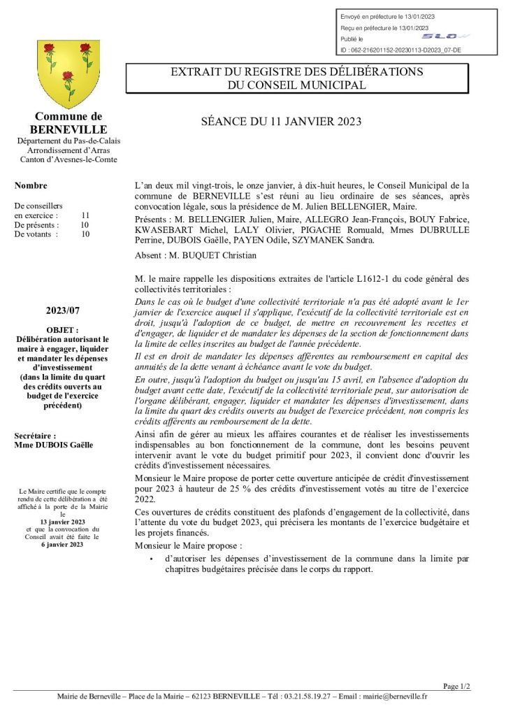 Délibération n°7 du 11 janvier 2023