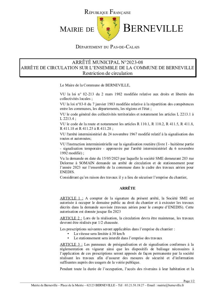 Arrêté municipal du 19 mai 2023