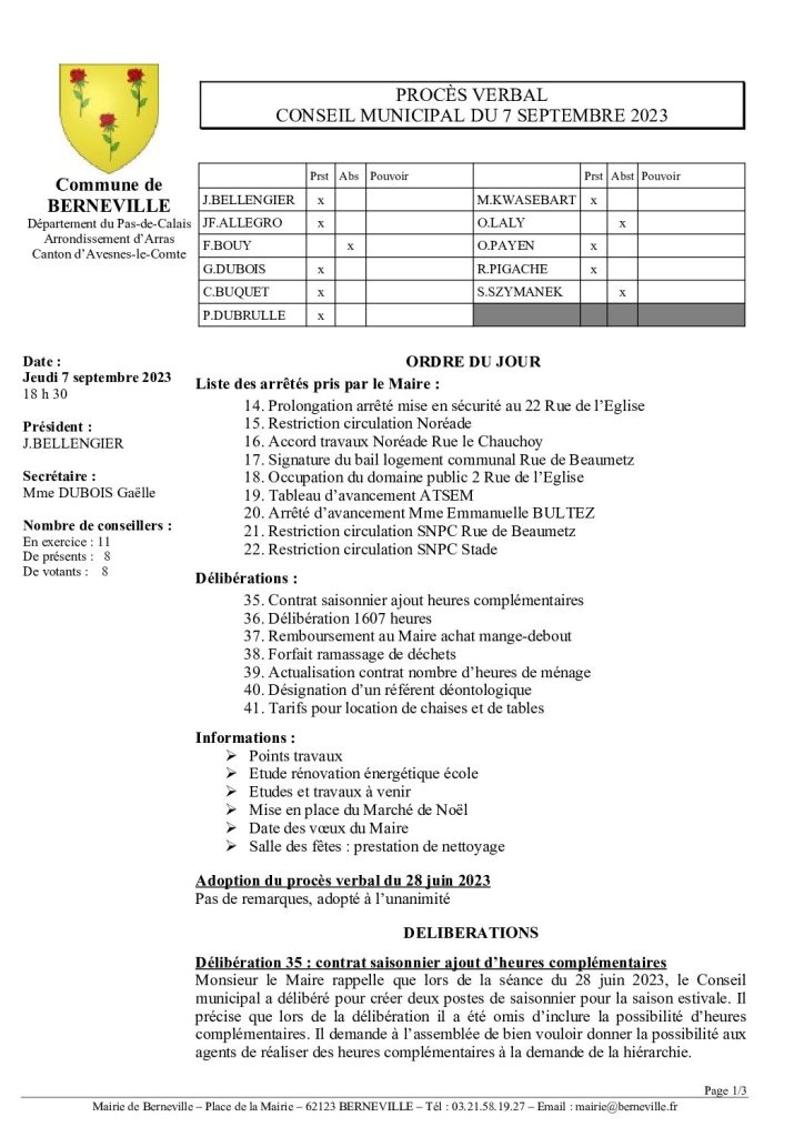 Compte rendu / PV du 07 septembre 2023