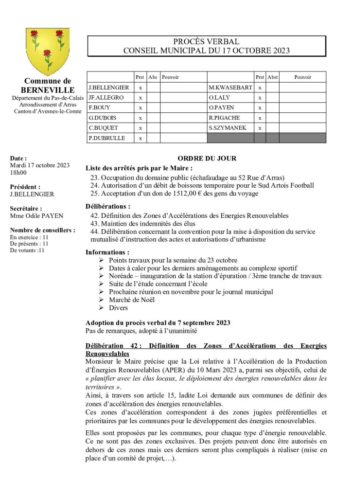 Compte rendu / PV du 17 octobre 2023