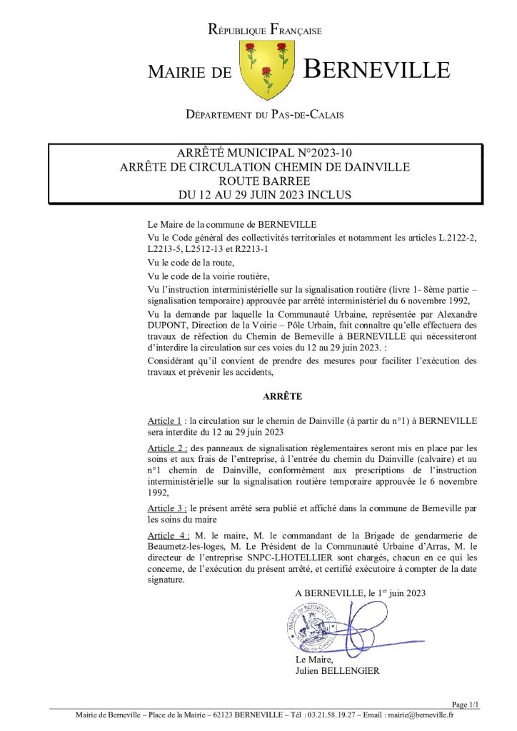 Arrêté municipal du 01 juin 2023