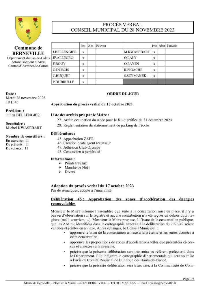 Compte rendu / PV du 28 novembre 2023
