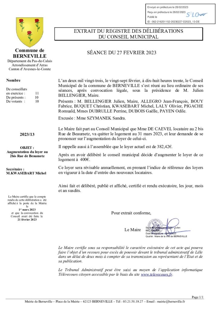 Délibération n°13 du 27 février 2023