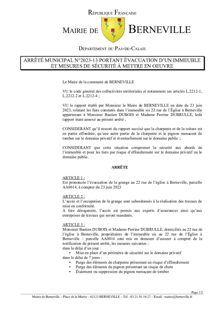 Arrêté municipal du 23 juin 2023