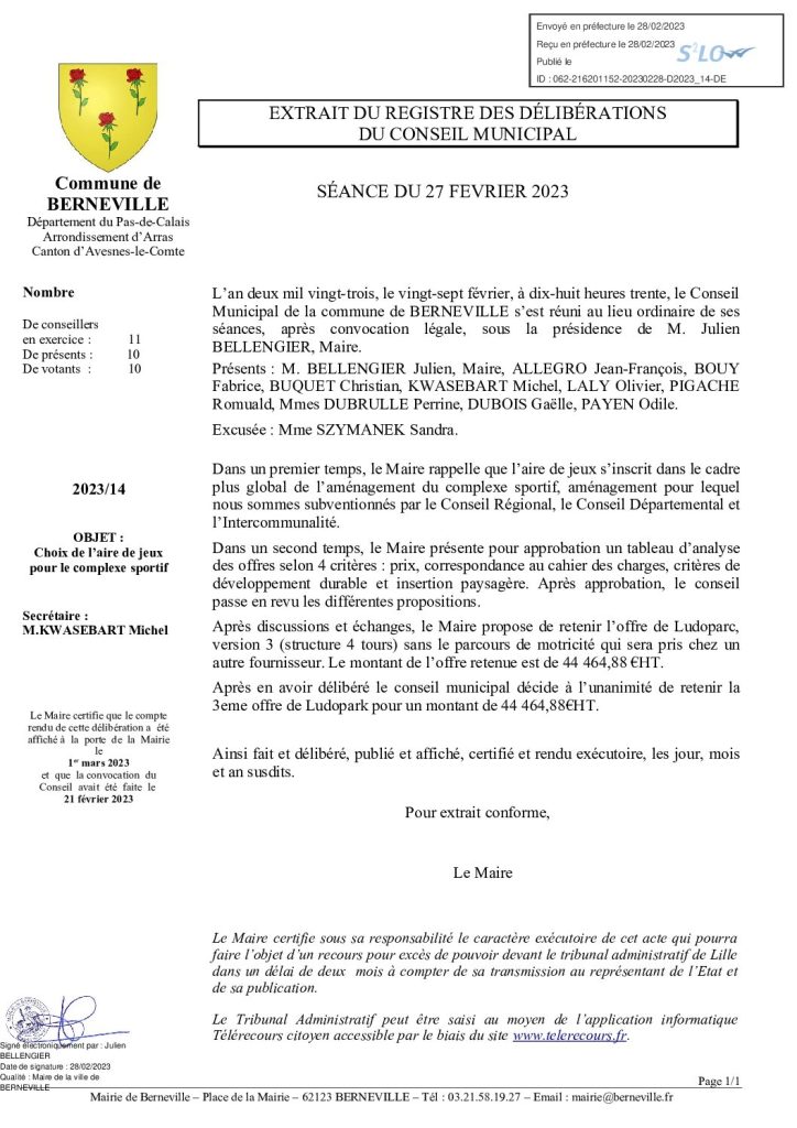 Délibération n°14 du 27 février 2023