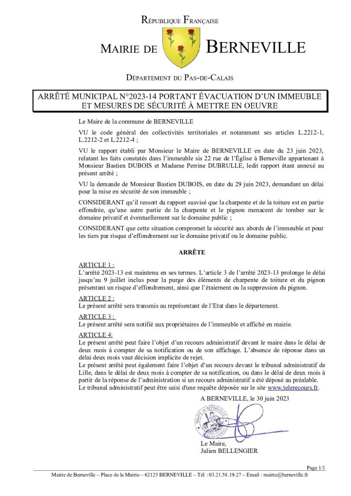 Arrêté municipal du 30 juin 2023