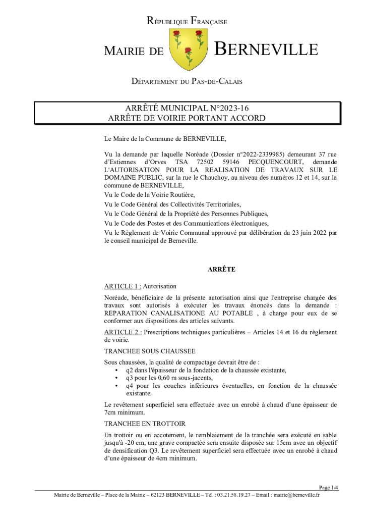 Arrêté municipal du 30 juin 2023