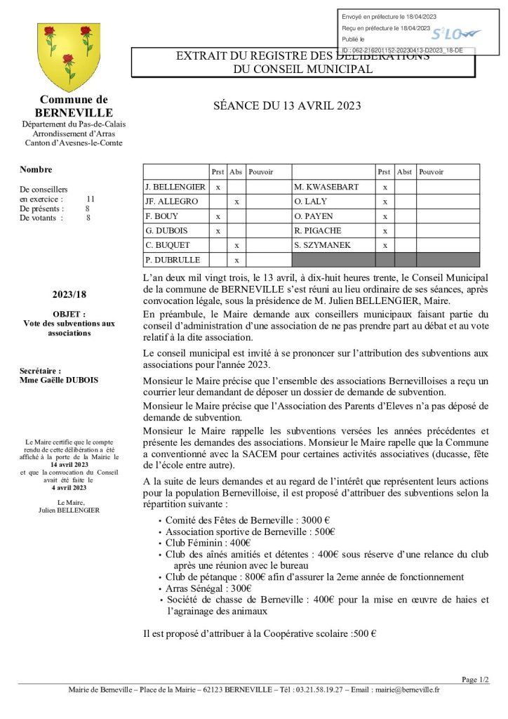 Délibération n°18 du 13 avril 2023