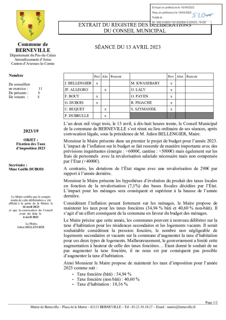 Délibération n°19 du 13 avril 2023