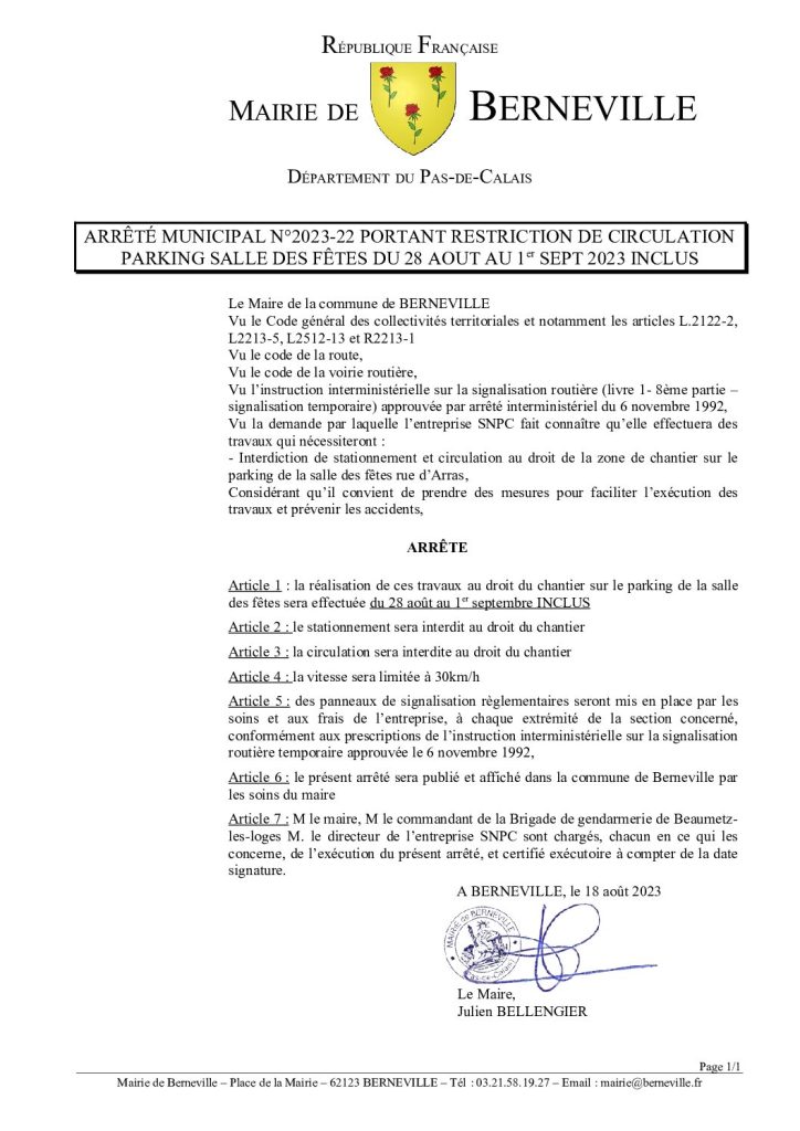 Arrêté municipal du 18 août 2023