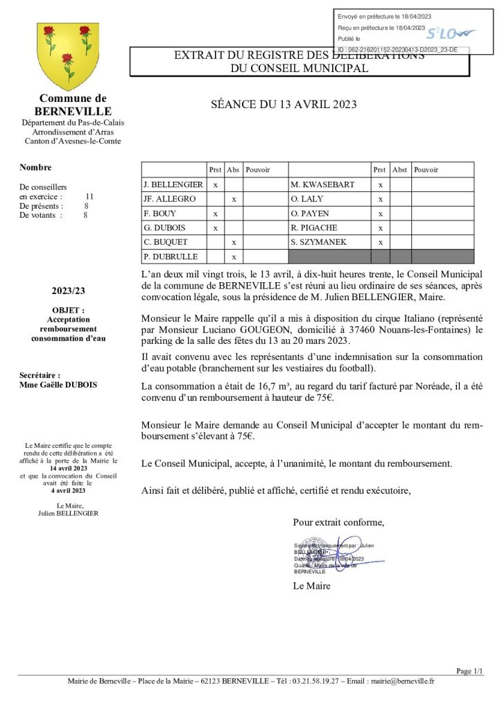 Délibération n°23 du 13 avril 2023