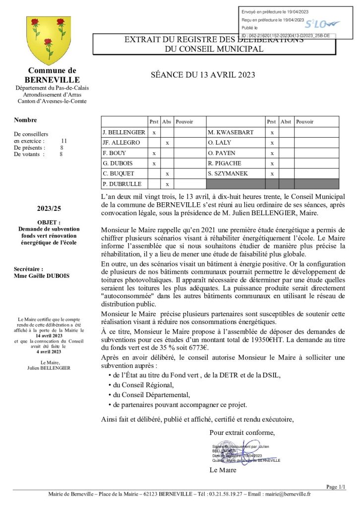 Délibération n°25 du 13 avril 2023