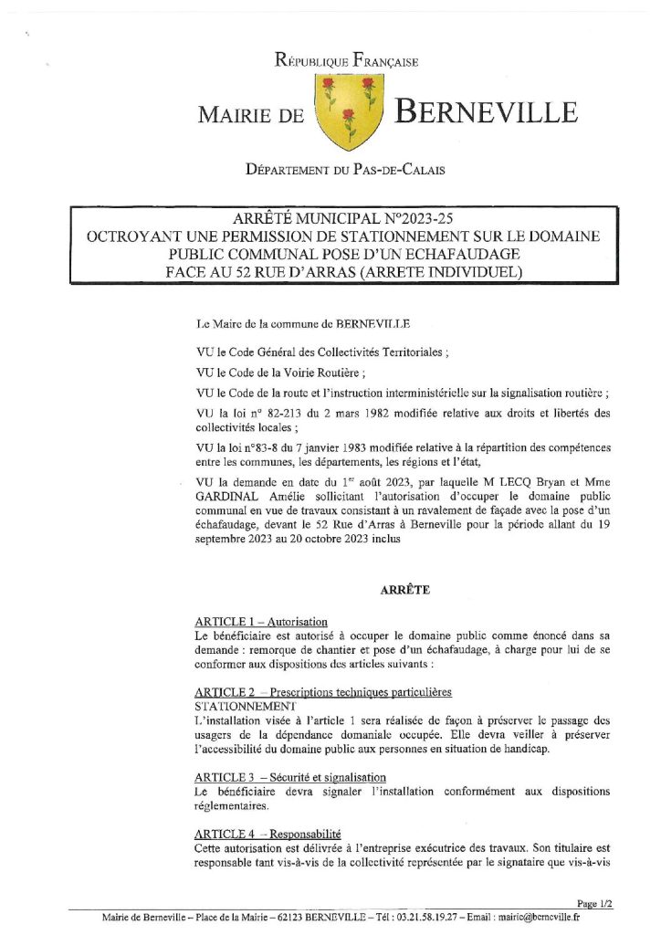 Arrêté municipal du 19 septembre 2023