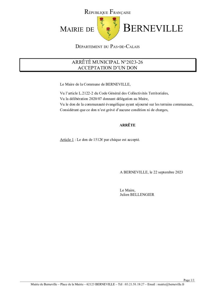 Arrêté municipal du 22 septembre 2023