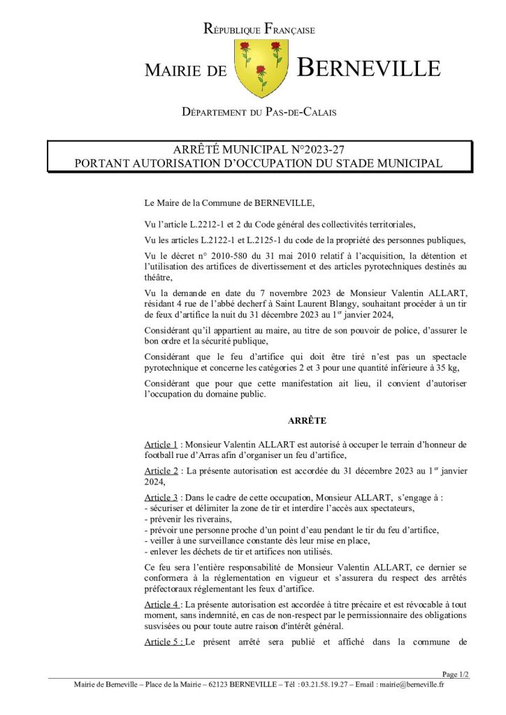 Arrêté municipal du 10 novembre 2023