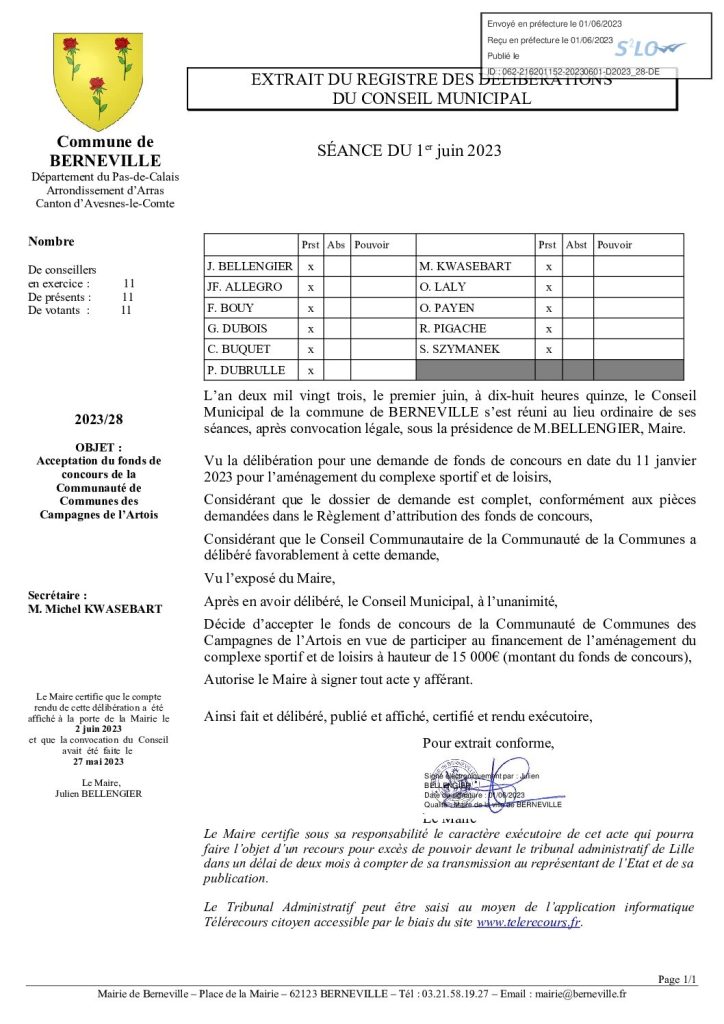 Délibération n°28 du 1 juin 2023