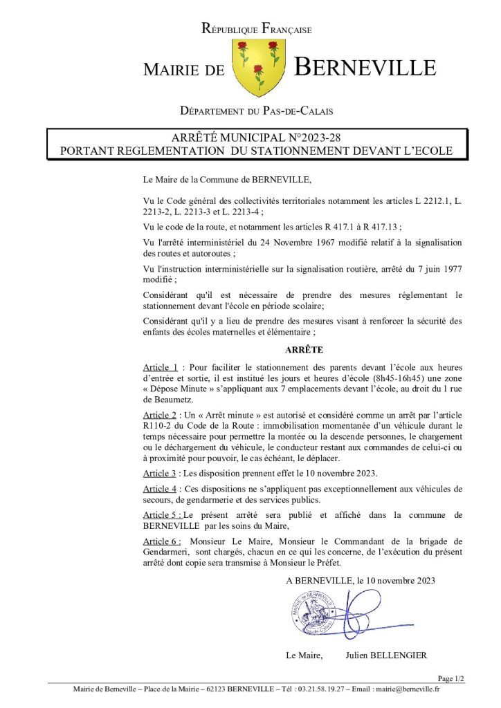 Arrêté municipal du 10 novembre 2023