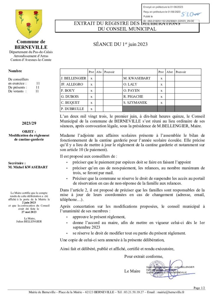 Délibération n°29 du 1 juin 2023