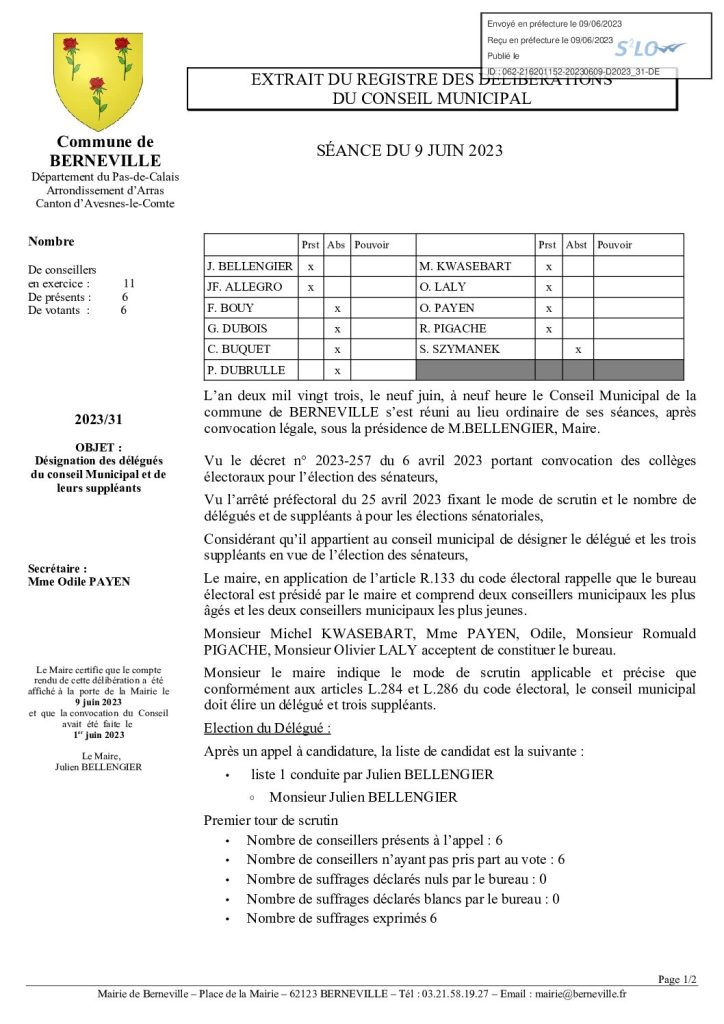 Délibération n°31 du 9 juin 2023