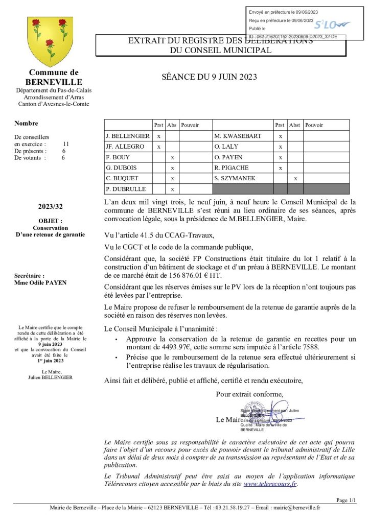 Délibération n°32 du 9 juin 2023