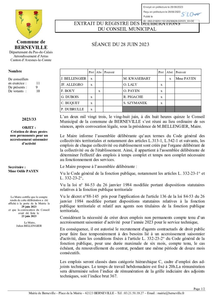 Délibération n°33 du 28 juin 2023